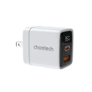 Choetech PD6052 GaN 35W Dual Port Wall Charger (USB-C + USB-A) with Real-Time Display - White