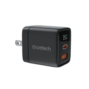 Choetech PD6052 GaN 35W Dual Port Wall Charger (USB-C + USB-A) with Real-Time Display - Black