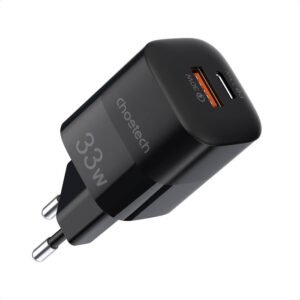 33W Dual Port Wall Charger – USB-C & USB-A PD Adapter Black