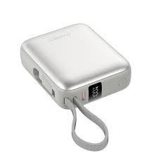 Power Bank CHOETECH 10,000mAh Mini-35W PD Fast Charge with Built-in USB-C Cable (Silver)