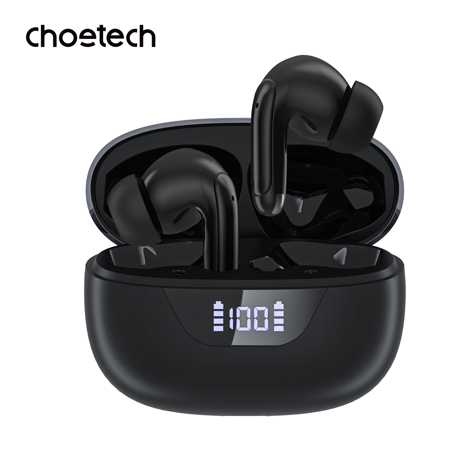 00-2 سماعات Choetech اللاسلكية (TWS) المزودة بشاشة رقمية وتقنيات ANC+ENC (موديل BH-T60)اسود