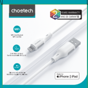 CHOETECH MFi Certified USB-A to Lightning Silicone Cable – 1.2M Soft Touch