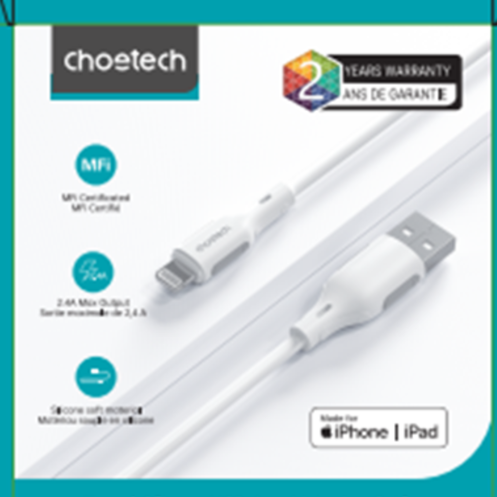 IP0060 CHOETECH MFi Certified USB-A to Lightning Silicone Cable – 1.2M Soft Touch