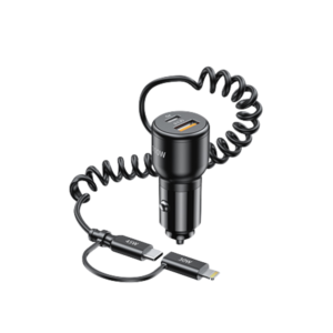 CHOETECH PD65W USB-C+USB-A Fast car charger with Coiled cable